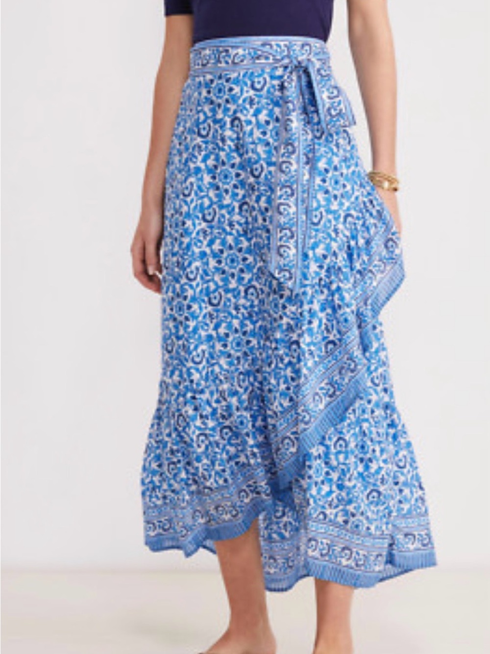 Vineyard vines Blue Floral Tiered Wrap Skirt high low hem lined